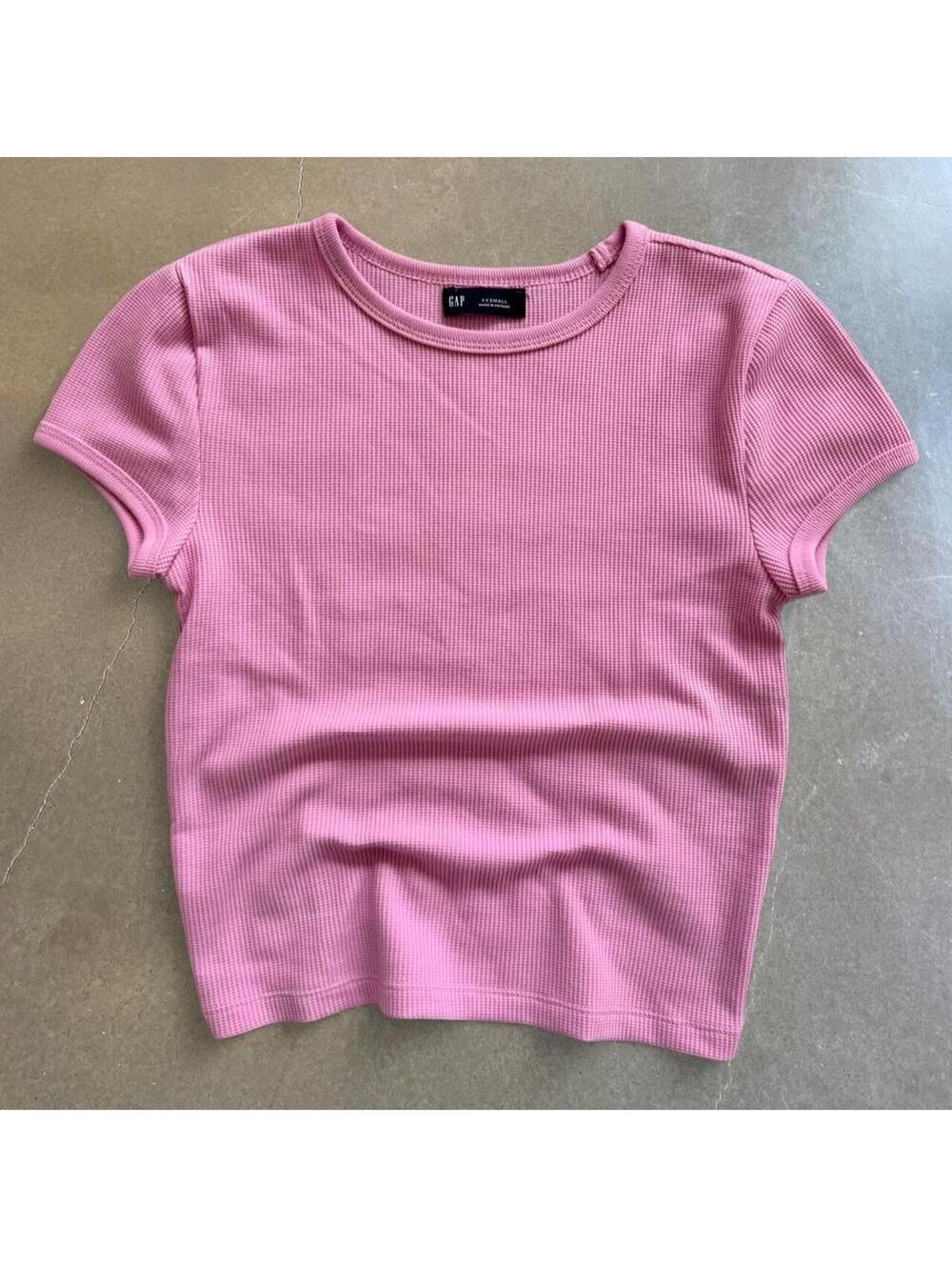 Gap Pink Waffle Knit Baby Tee XXS Y2K Fitted Short Sleeve Top